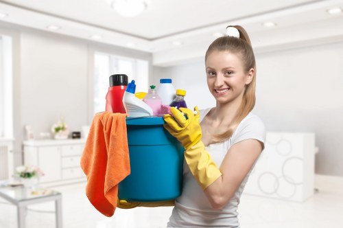 Supervisor checking safe working conditions before cleaning